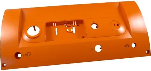 Orangefarbener Kunststoffdeckel für ein Regelungssystem, ausgestattet mit verschiedenen Öffnungen und Befestigungslöchern, hergestellt von Wolf.